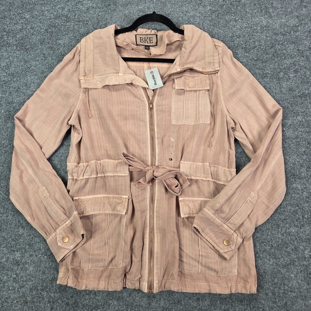 NEW Buckle BKE Womens‎ Cargo y2k Belted Full Zip Twill Dusty Rose Pink Jacket L